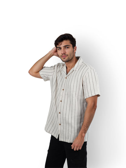 Beige Striped Cotton Shirt