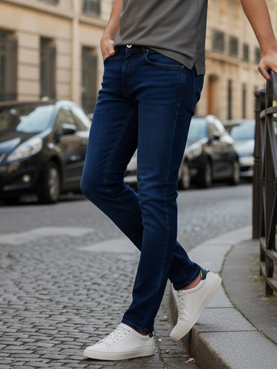 Celio Mens Blue Knit | Dobby Slim Fit Cotton Jeans