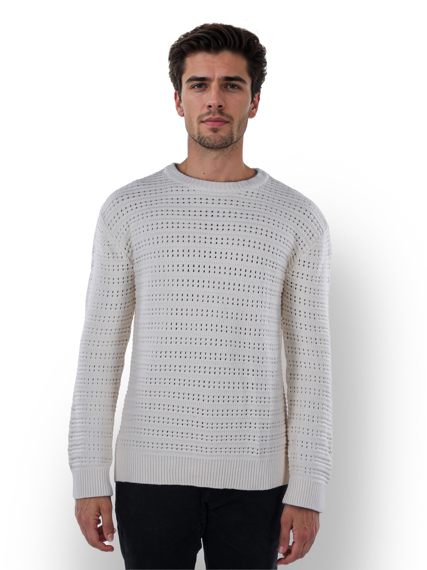 Beige Solid Cotton Sweater