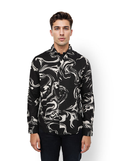 Celio* Printed Regular Fit Viscose Black Shirt