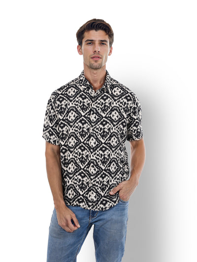 Celio* Printed Regular Fit Viscose Black Shirt