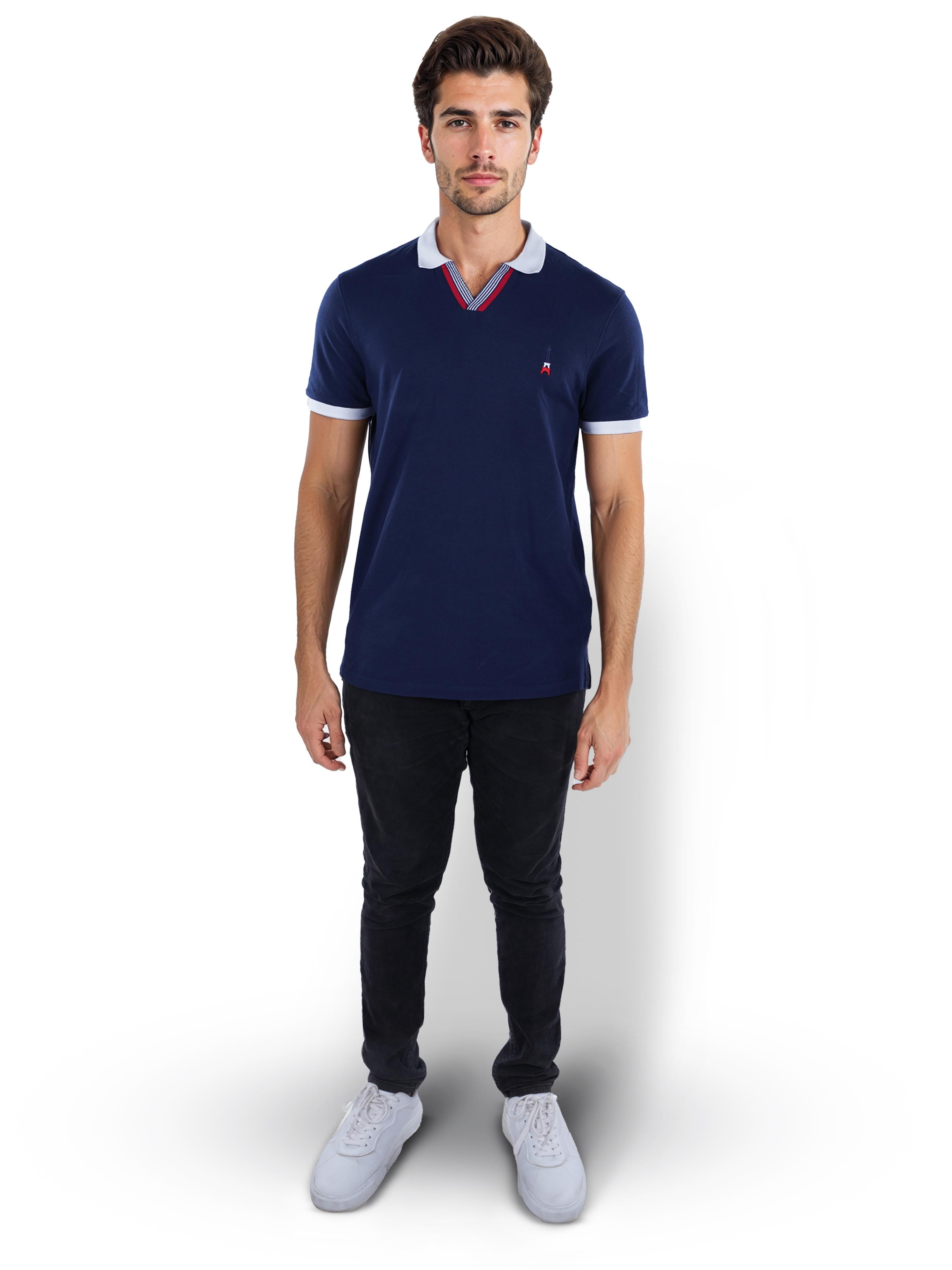 Navy Blue Solid Cotton Polo