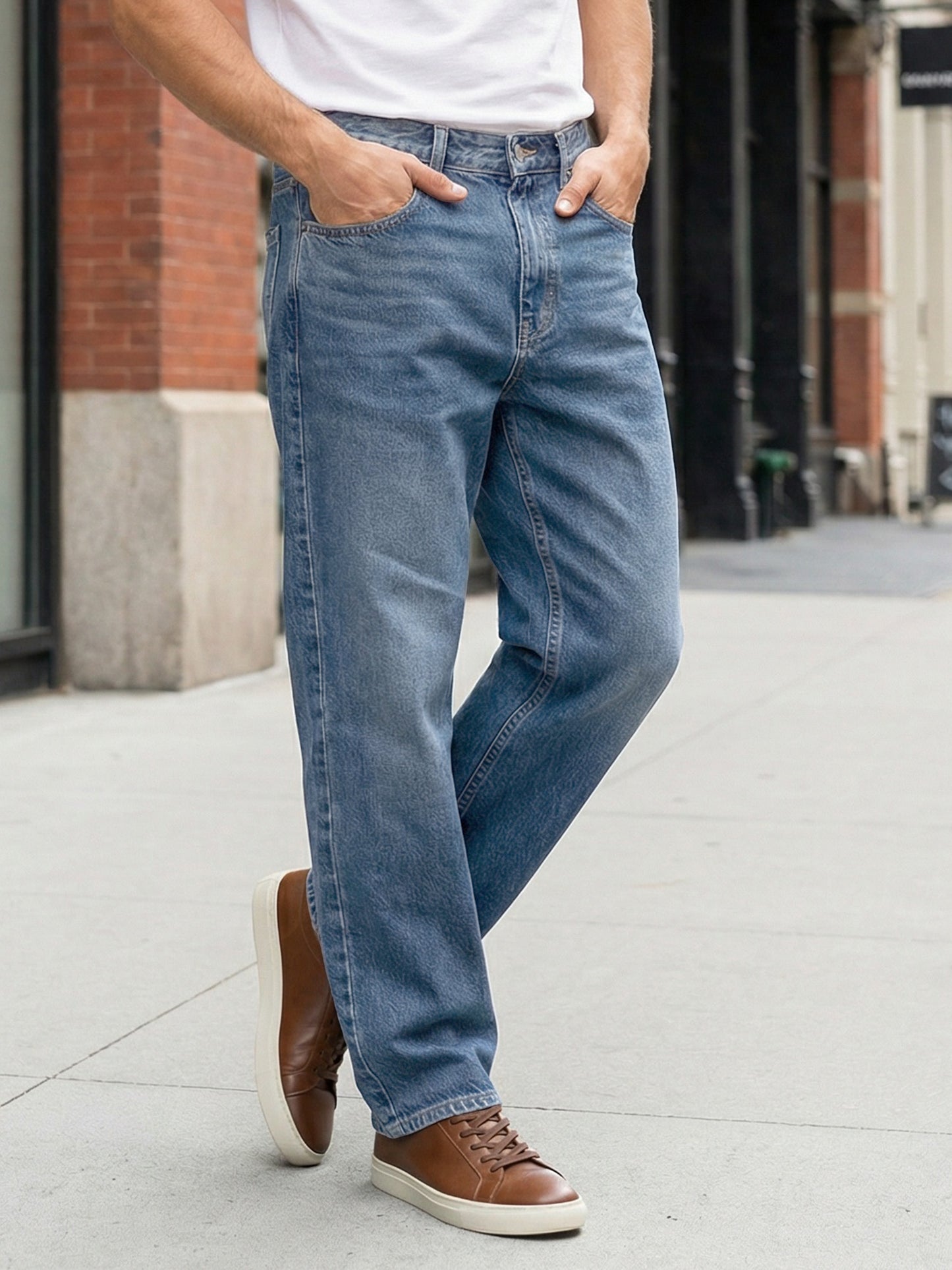 Celio Mens Blue Twill Baggy Fit Cotton Jeans