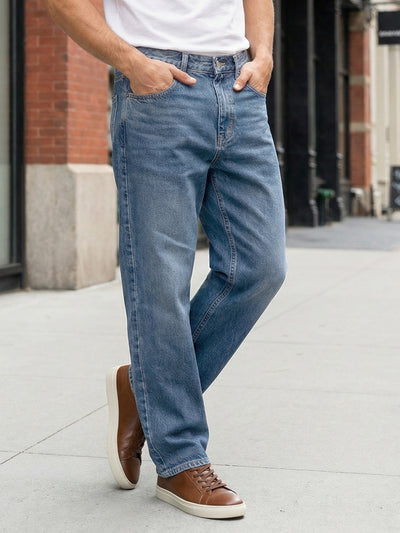 Celio Mens Blue Twill Baggy Fit Cotton Jeans