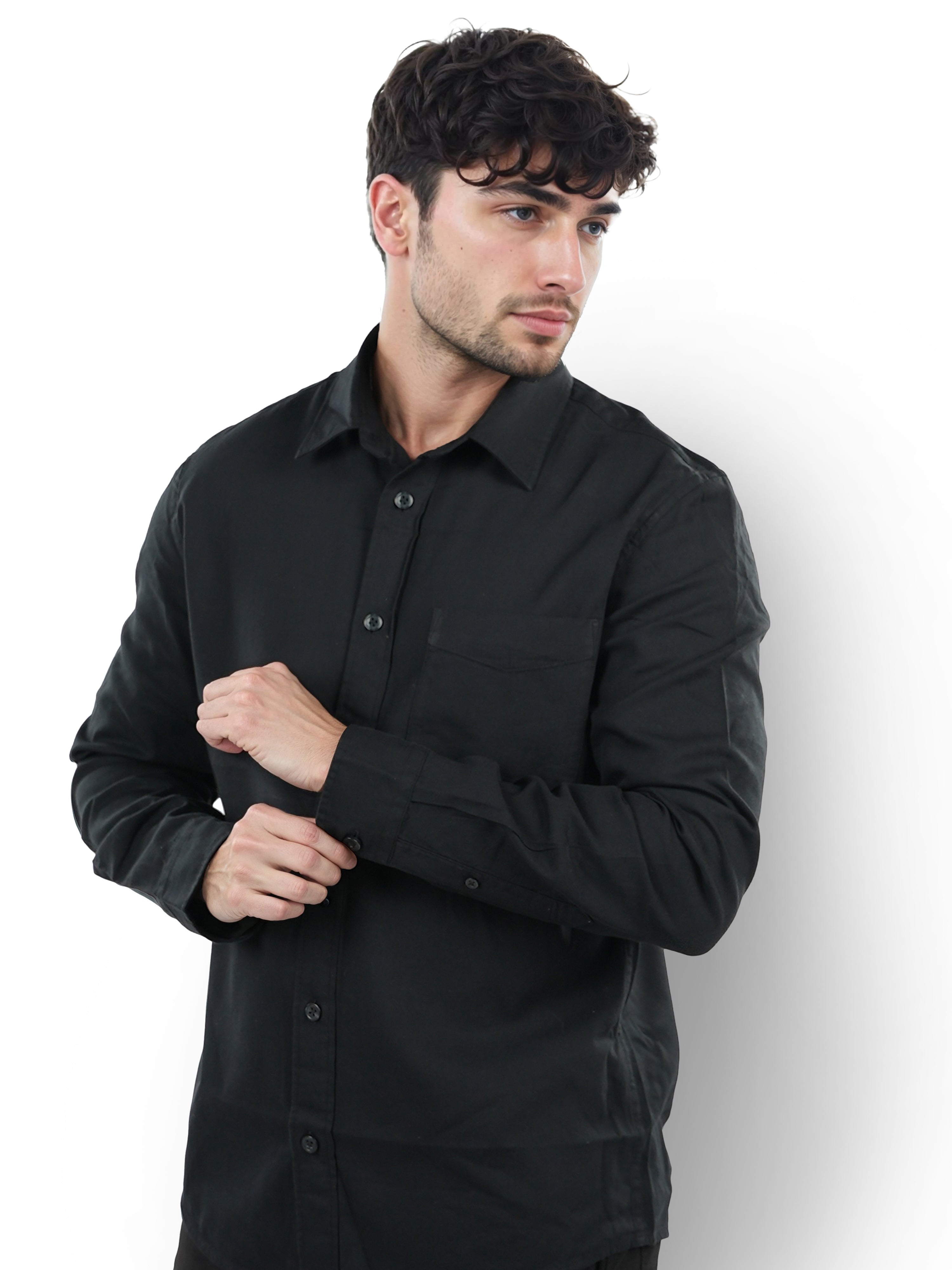 Black Solid Cotton Shirt