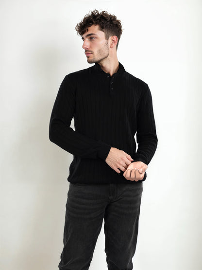 Black Striped Cotton Sweater