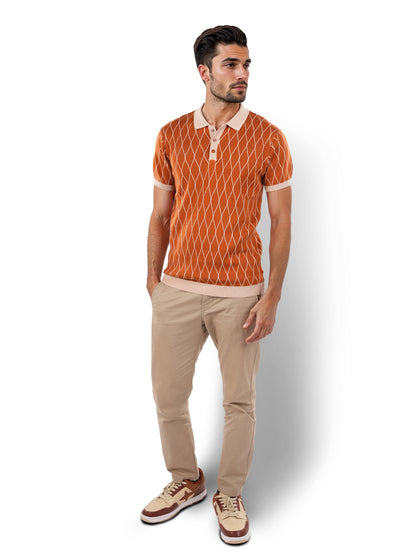 Brown Printed Cotton Polo