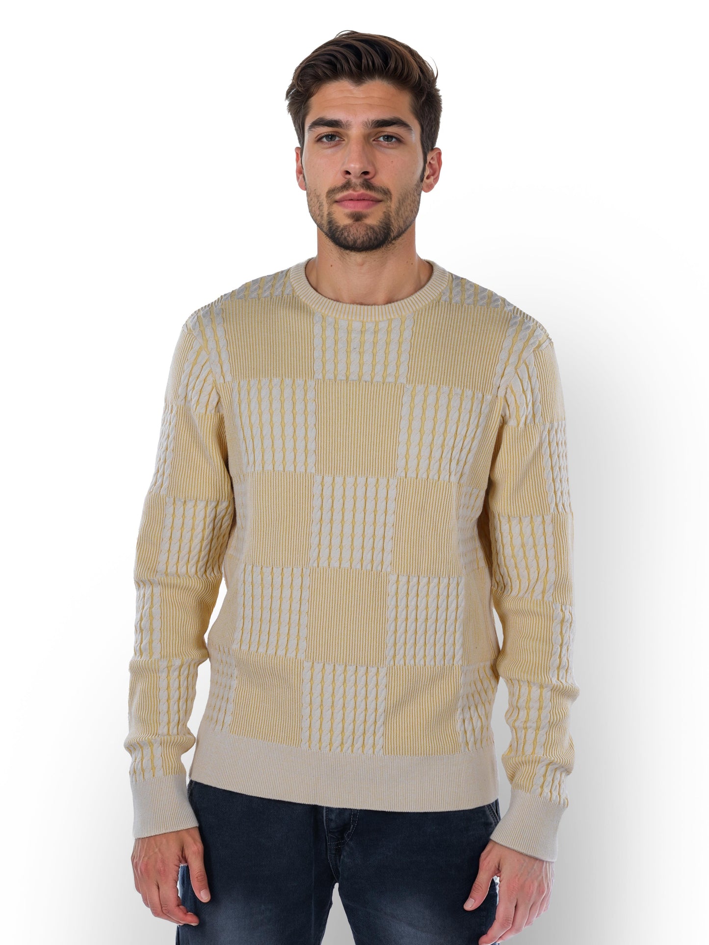 Yellow Colourblock Cotton Sweater