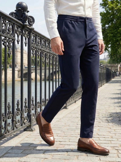 Celio Mens Navy Knit Slim Fit Cotton Casual Trouser