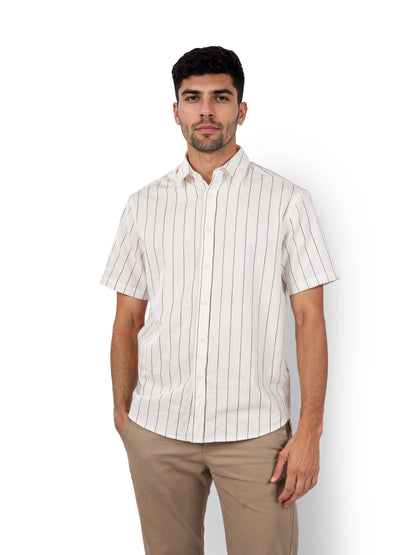 Black Striped Cotton-Linen-Blend Shirt