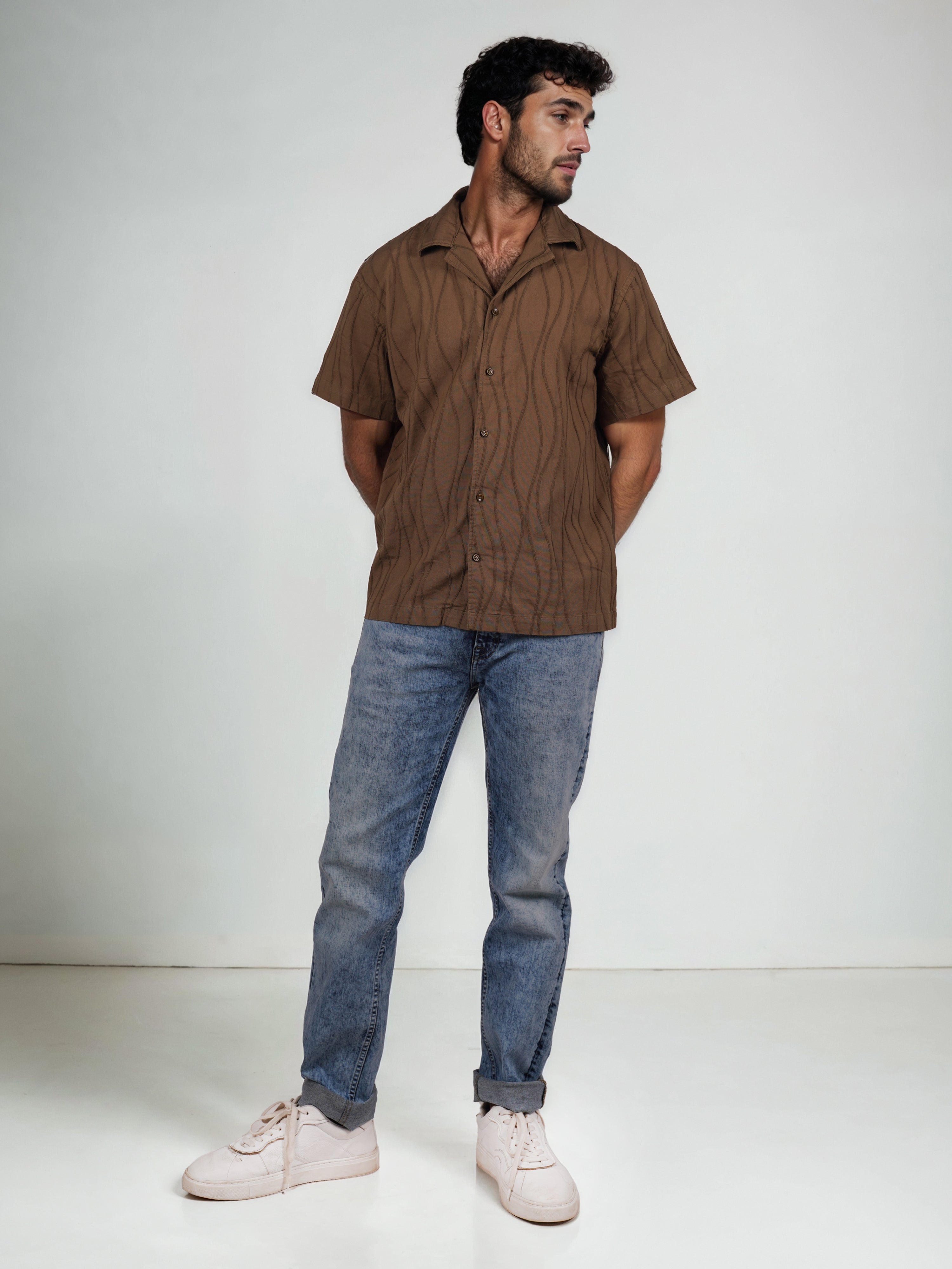 Brown Solid Cotton Shirt