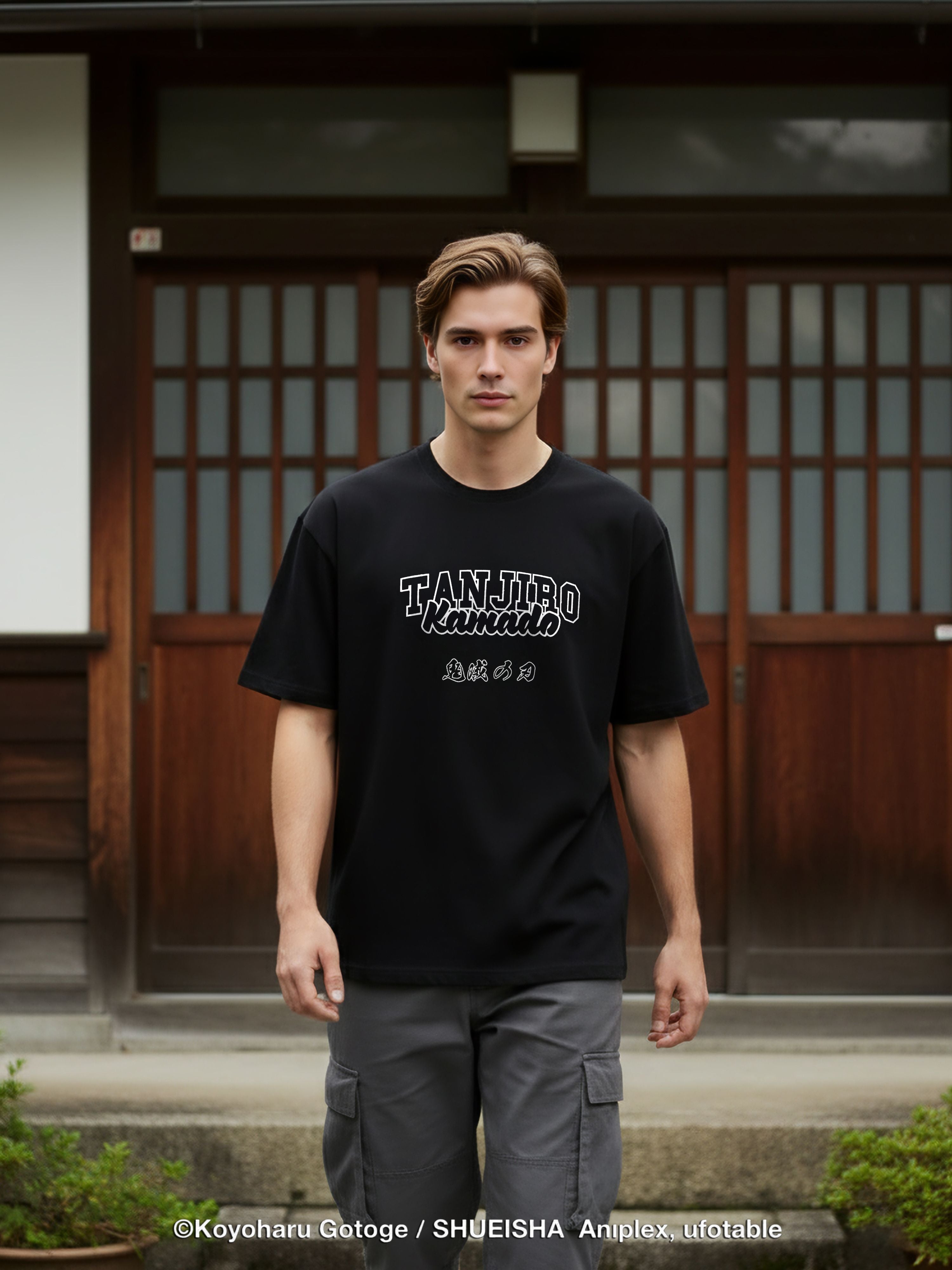 Celio Men Black Printed Oversized Cotton Demon Slayer T-Shirt