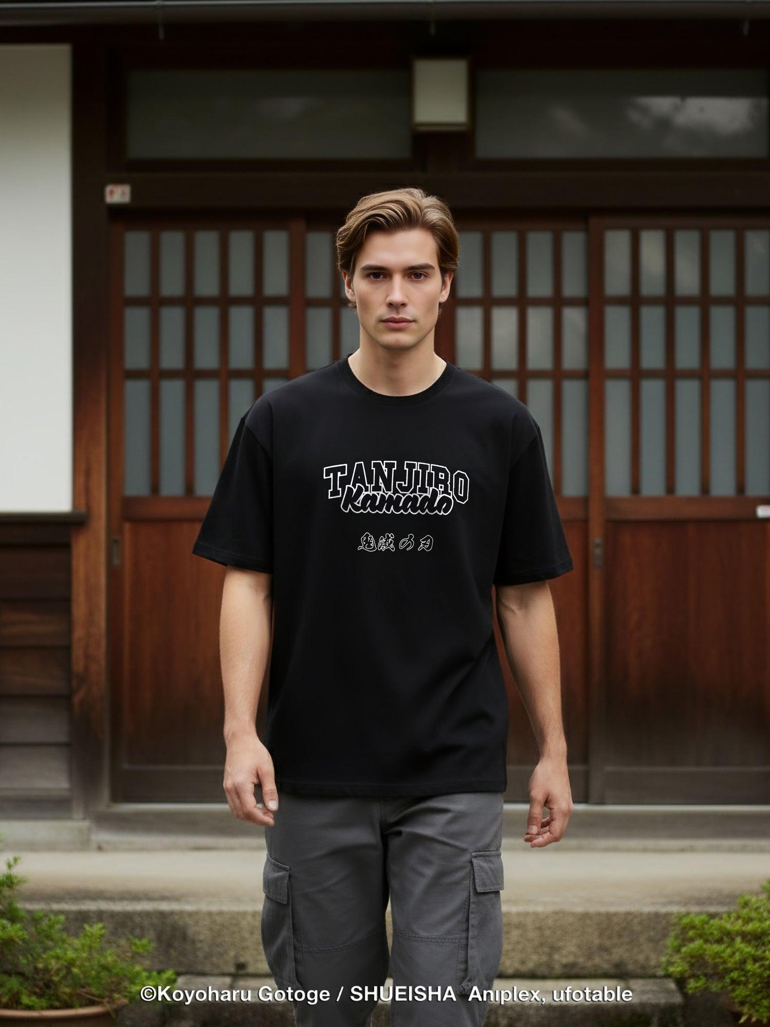 Celio* Demon Slayer Printed Oversized Cotton Black Men T-Shirt