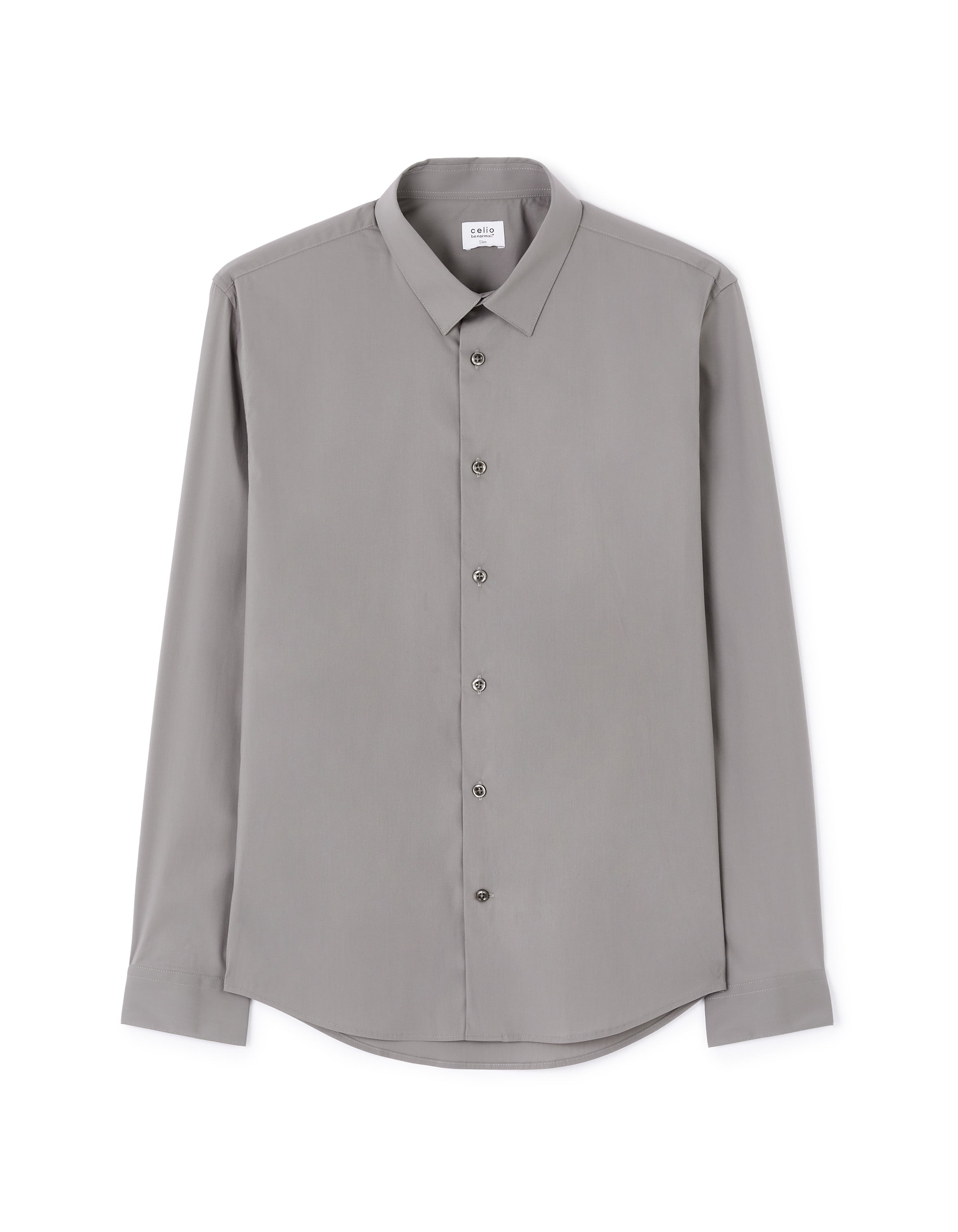Celio Men Grey Solid Slim Fit Cotton Shirts