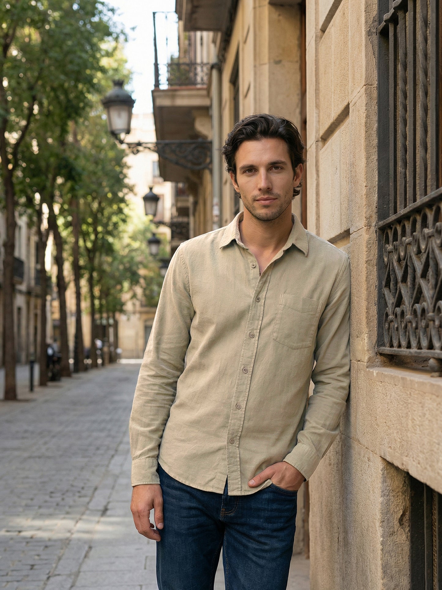 Celio Mens Beige Corduroy Regular Fit Cotton Shirts