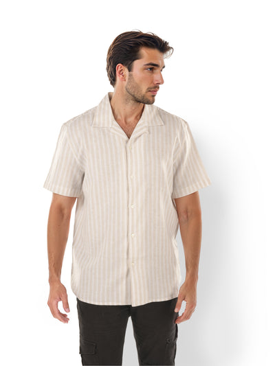 Celio* Striped Regular Fit Linen Beige Shirt