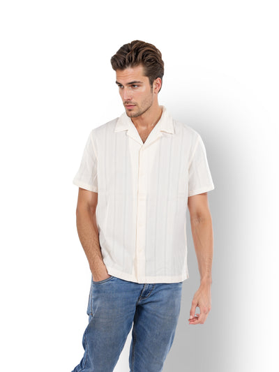 Celio* Striped Regular Fit Cotton Beige Shirt