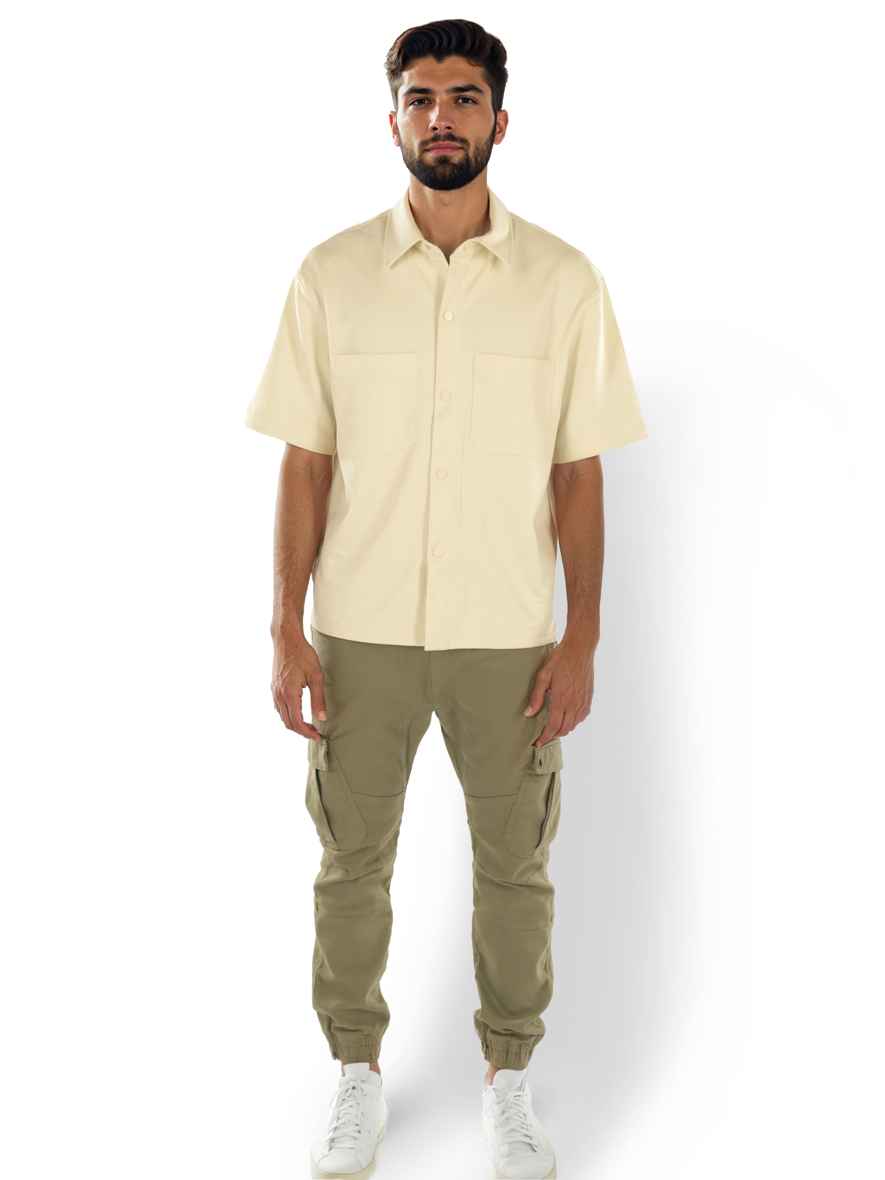 Beige Solid Polyester Shirt