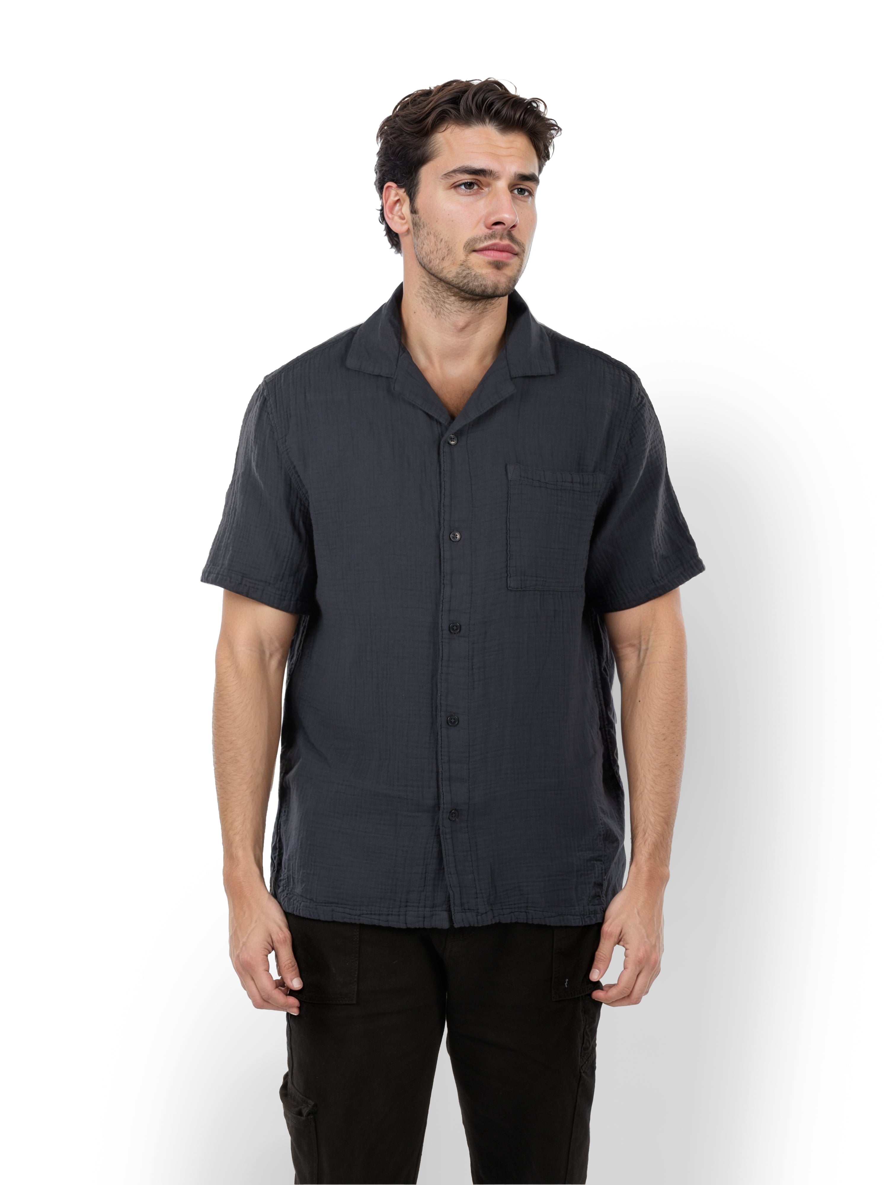 Navy Blue Solid Cotton Shirt