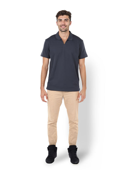 Navy Blue Solid Cotton Polo