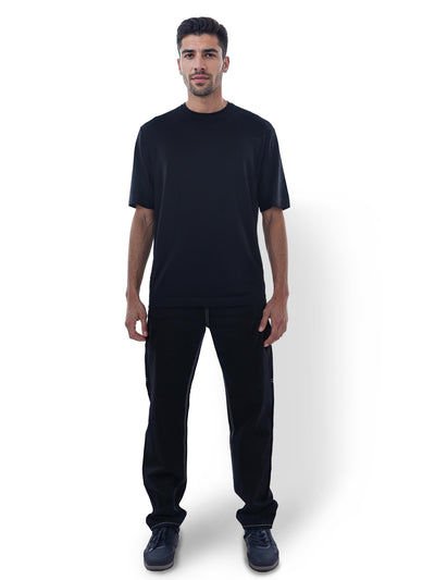 Celio* Solid Oversized Viscose Black T-Shirt