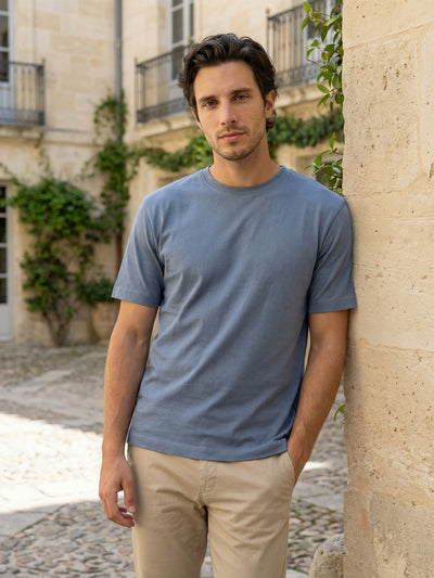 Celio Mens Blue Solid Slim Fit Cotton T-Shirts