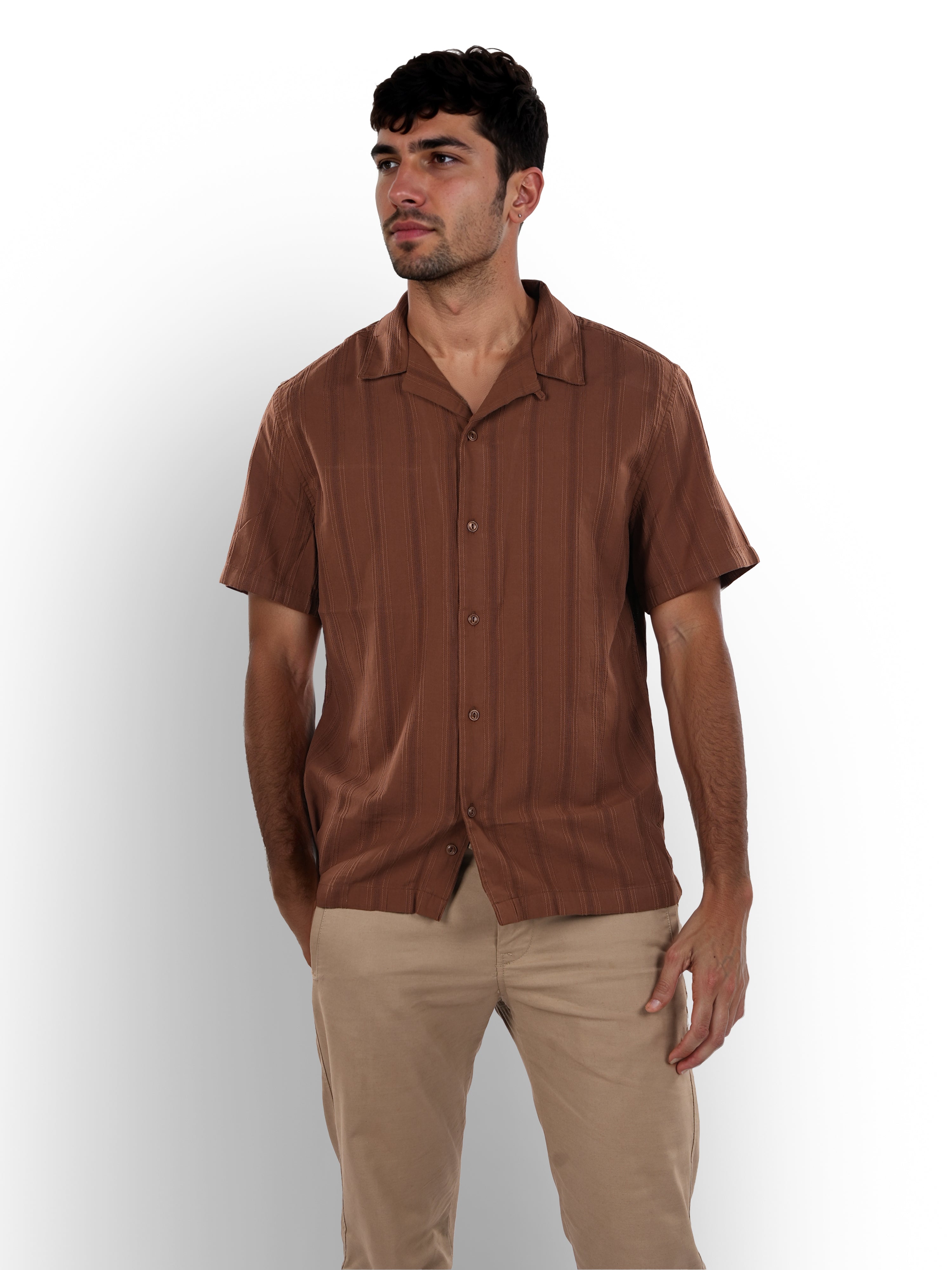 Brown Striped Cotton Shirt