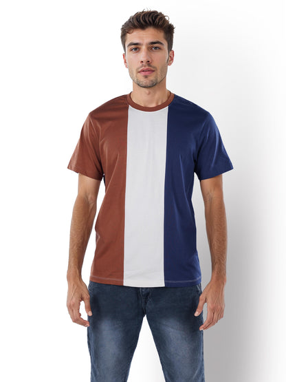 Navy Blue Colourblock Cotton T-shirt