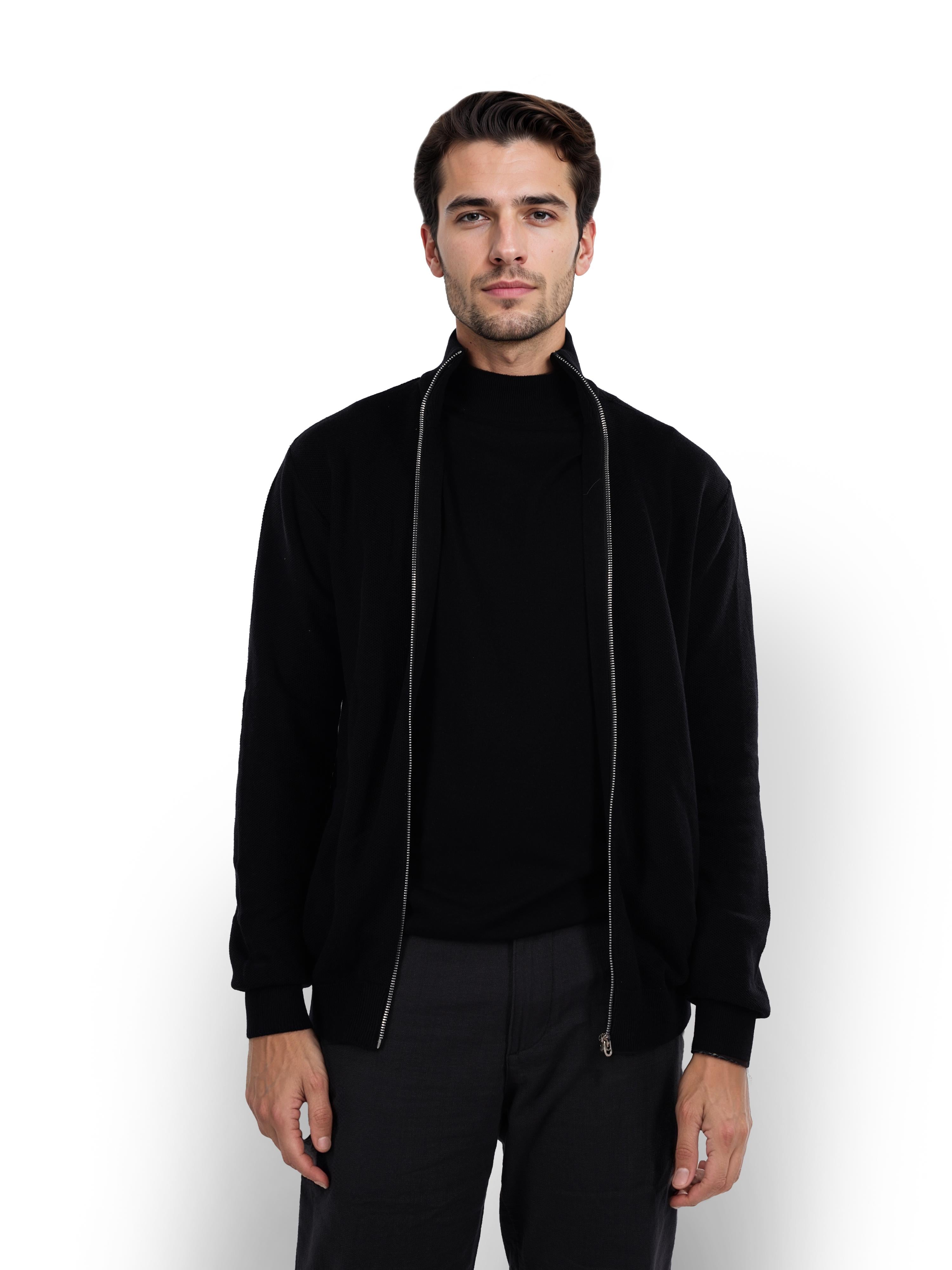 Black Solid Cotton Sweater