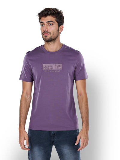 Celio* Solid Straight Fit Cotton Purple T-Shirt
