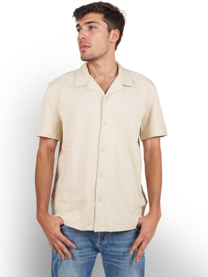 Beige Solid Cotton Shirt