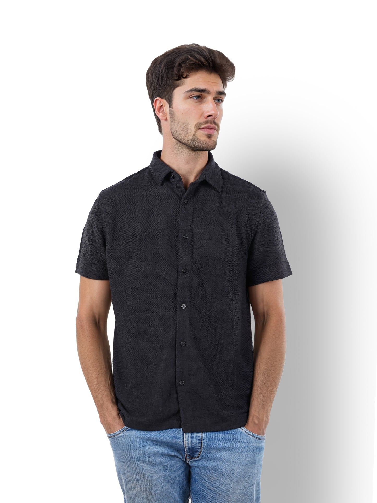 Black Solid Polyester Shirt