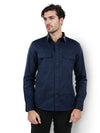 Celio* Solid Regular Fit Cotton Navy Blue Shirt