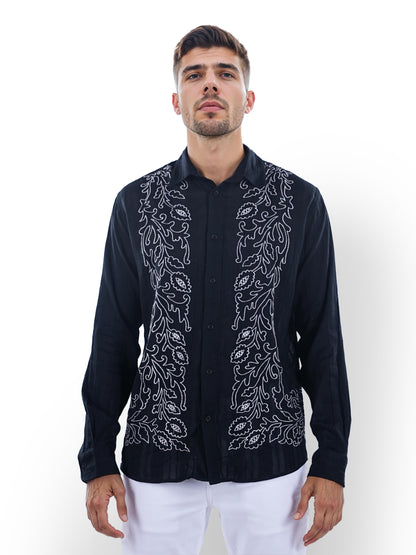 Black Embroidered Cotton Shirt