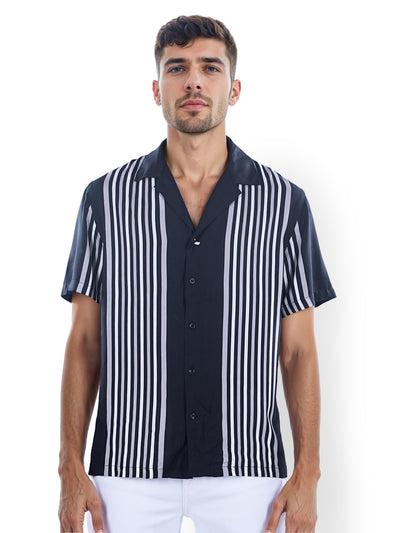 Celio* Striped Regular Fit Viscose Black Shirts