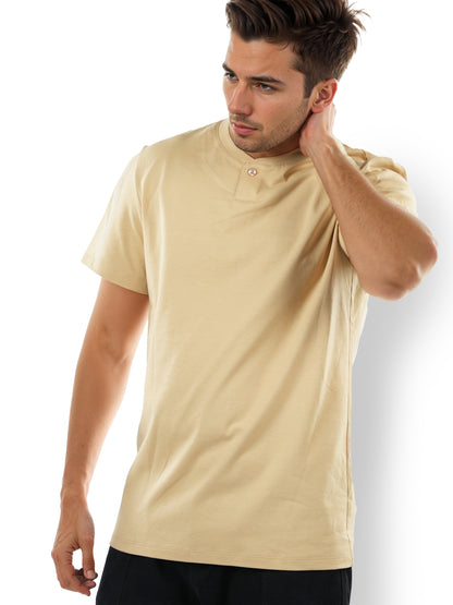 Beige Solid Cotton T-shirt