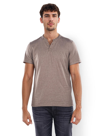 Celio* Solid Straight Fit Cotton Taupe T-Shirt
