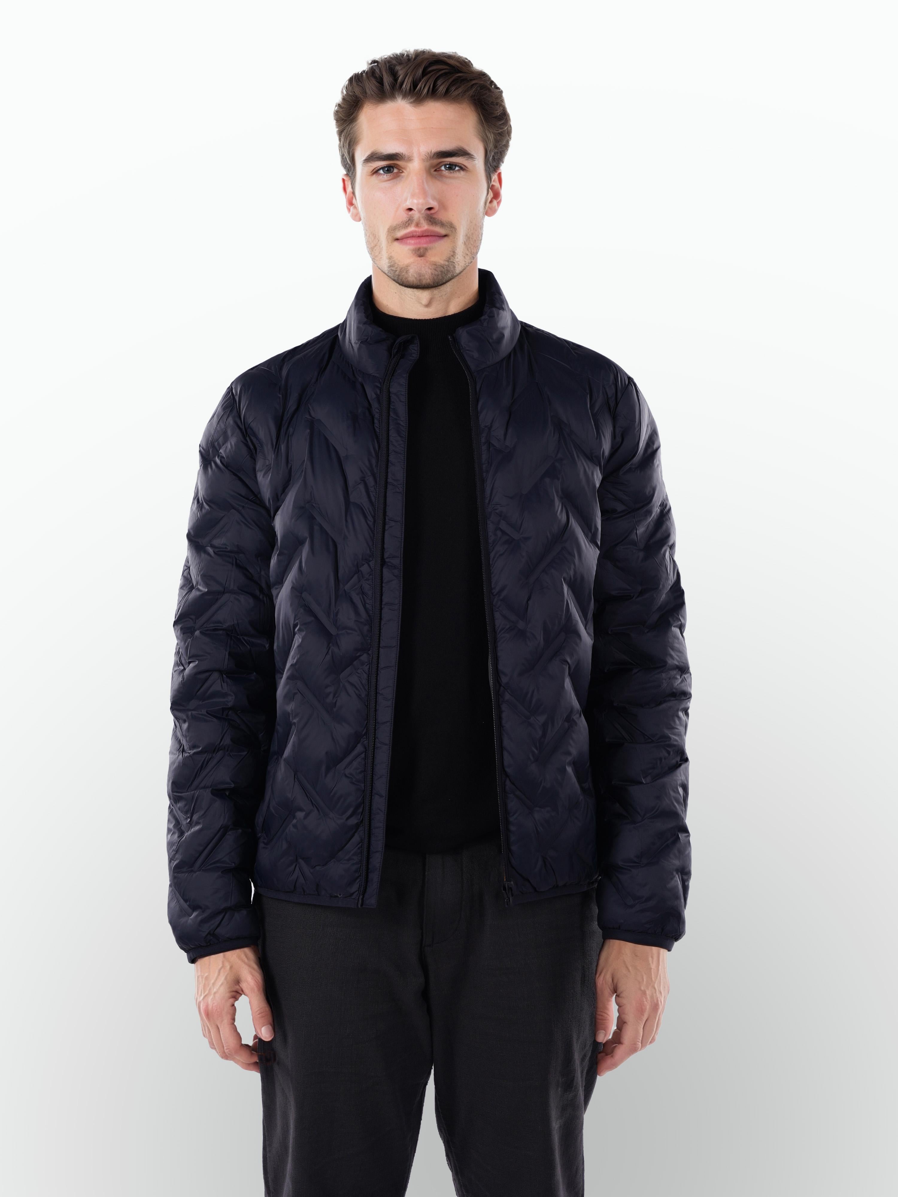 Navy Blue Solid Polyamide Jacket