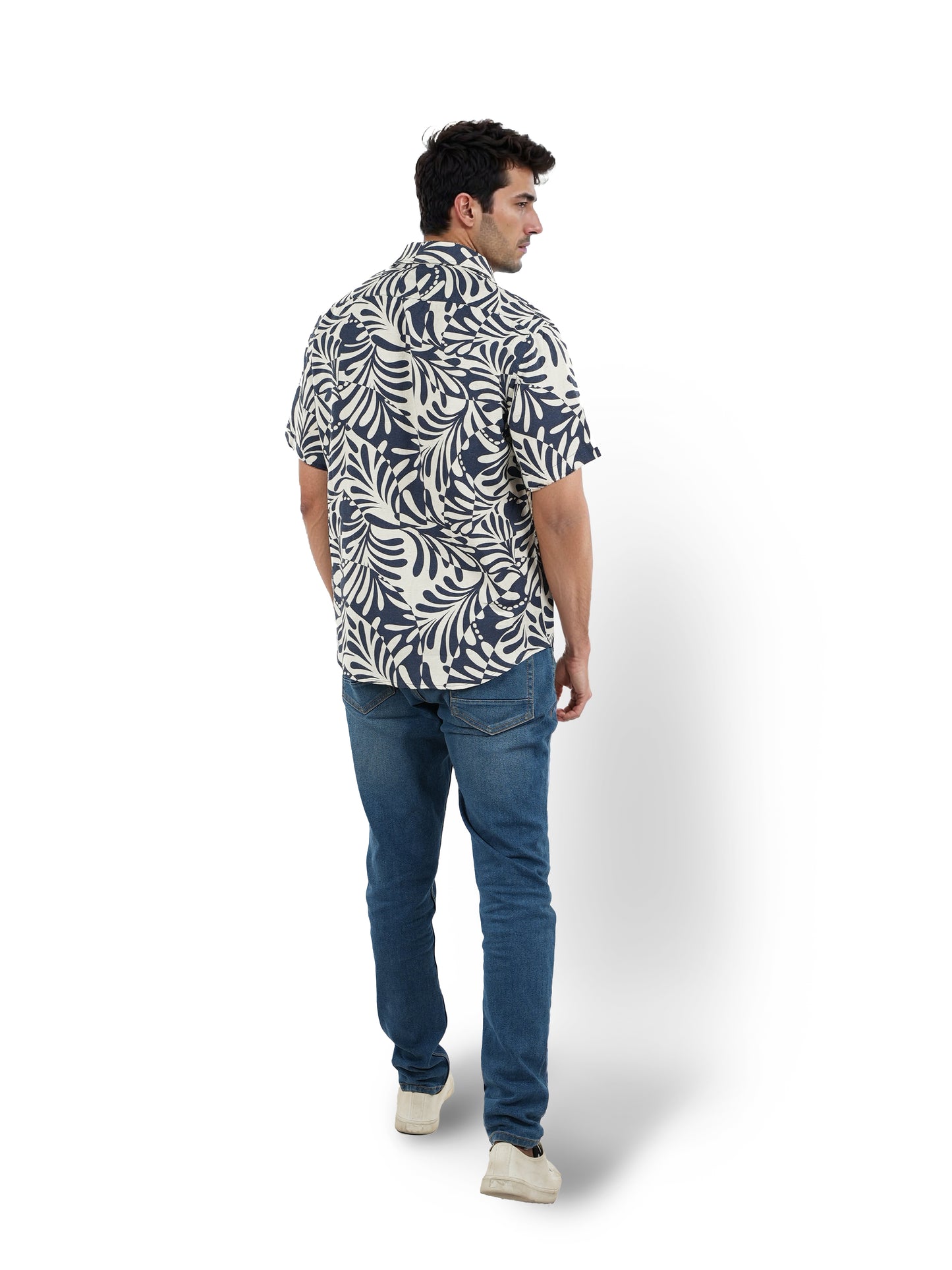 Navy Blue Printed Viscose Shirt