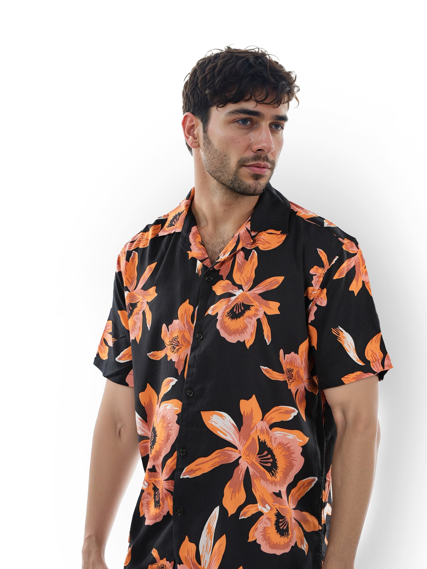 Orange Printed Viscose Shirt