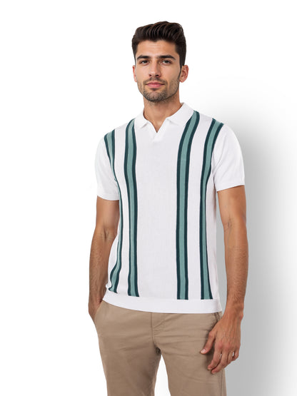 White Striped Cotton Polo