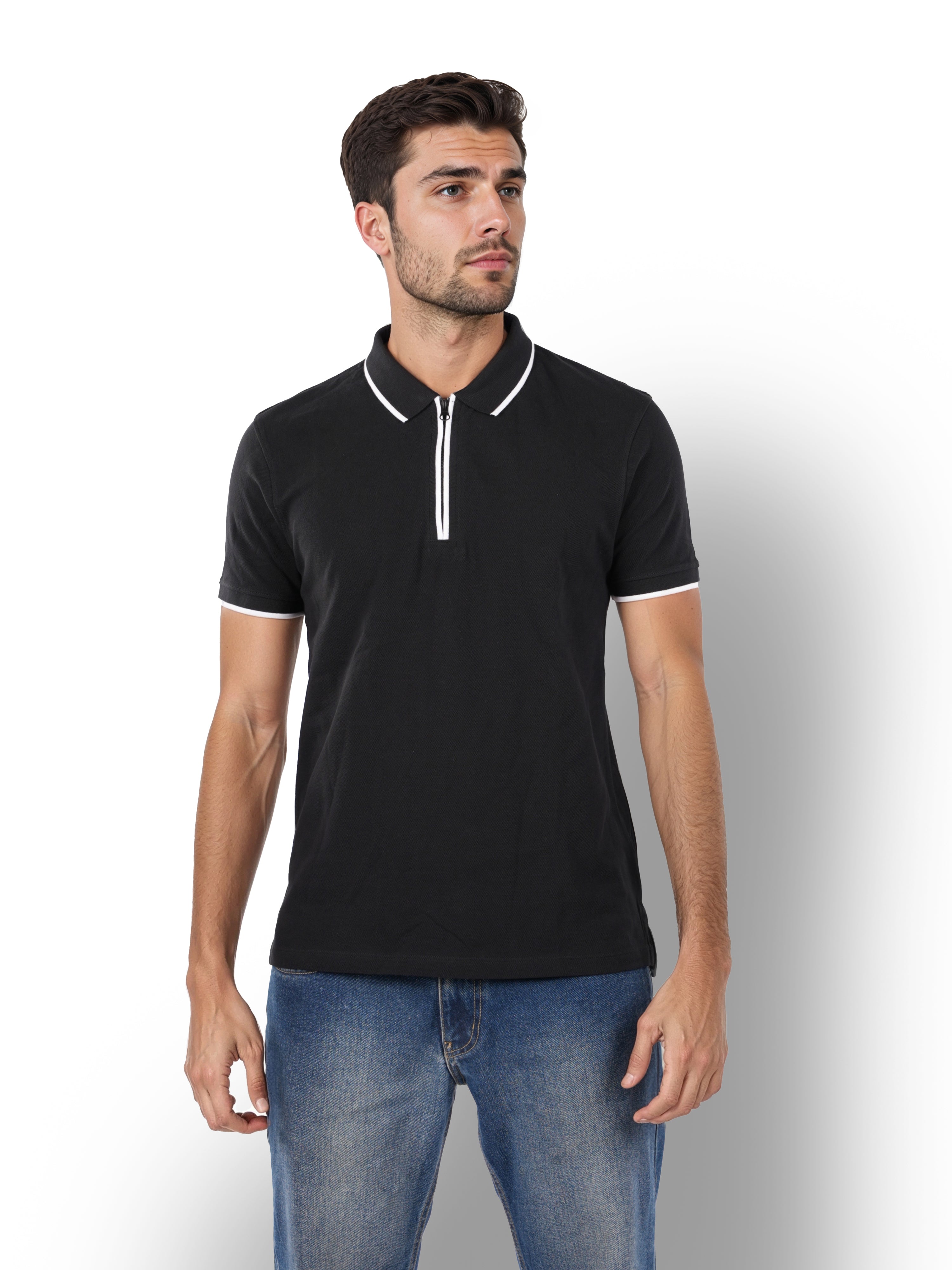 Black Solid Cotton Polo