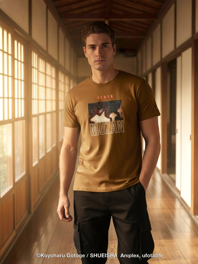 Celio Men Brown Printed Regular Cotton Demon Slayer T-Shirt