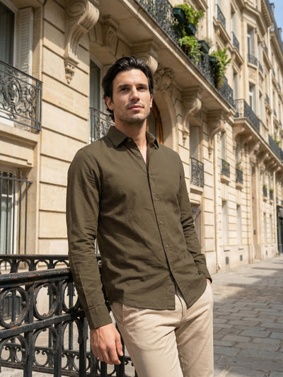 Celio Mens Olive Solid Regular Fit Cotton Shirts