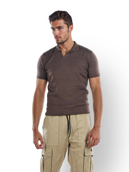 Brown Solid Cotton Polo