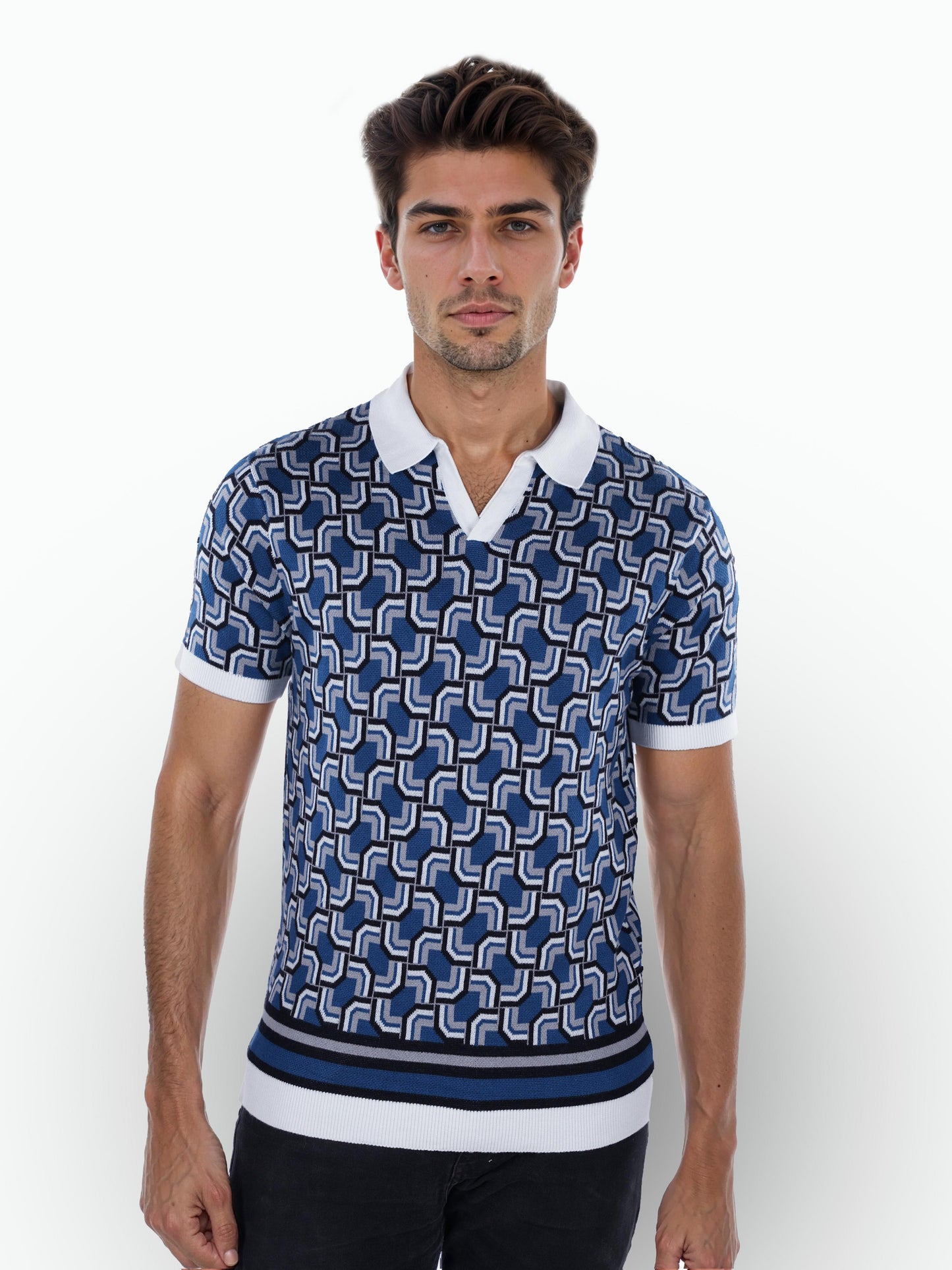 Blue Printed Cotton Polo