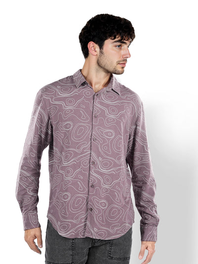 Celio* Printed Regular Fit Linen Purple Shirt