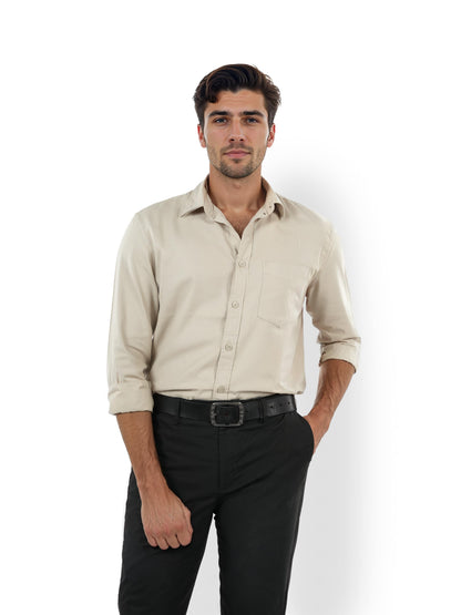 Beige Solid Cotton Shirt