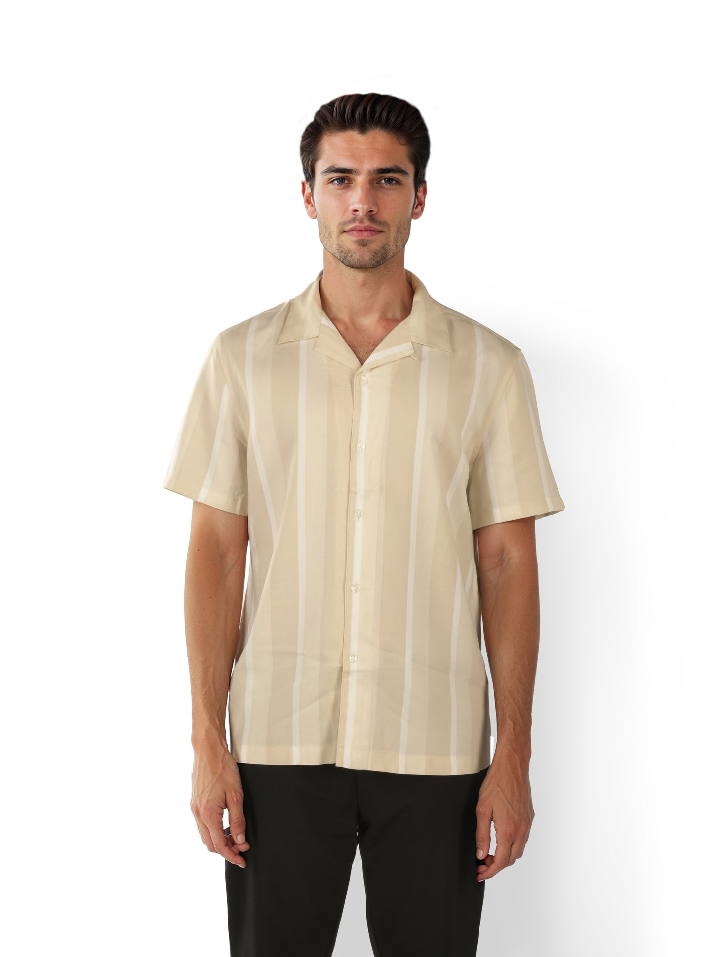 Beige Striped Viscose Shirt