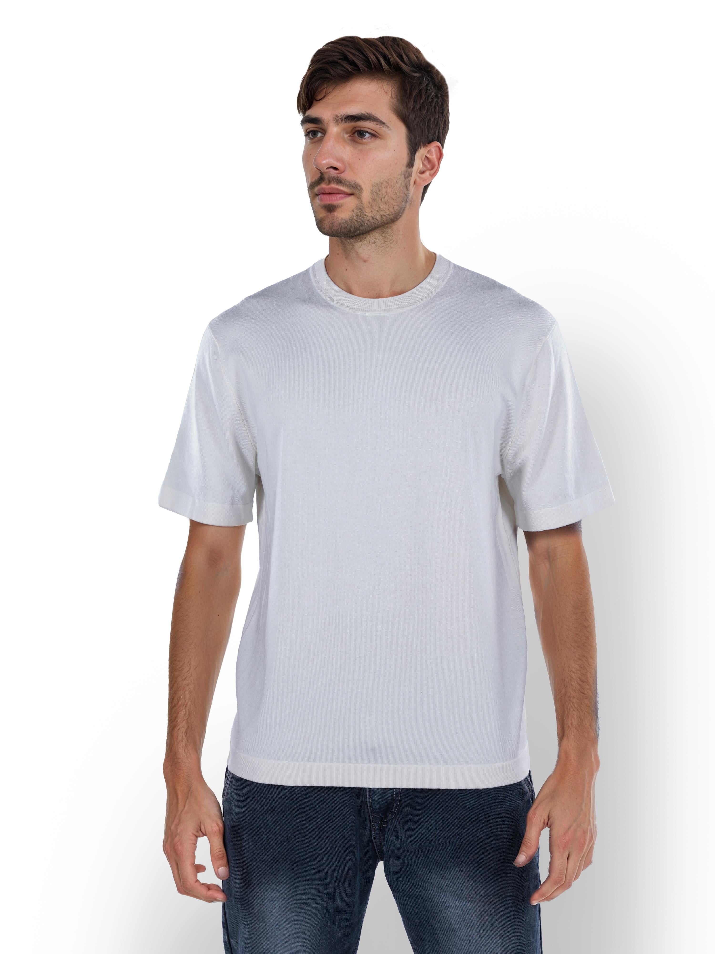 White Solid Viscose T-Shirt